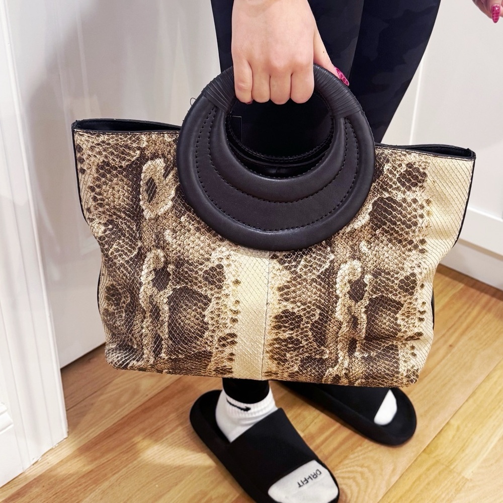 Genuine Leather Brown Ivory Python Print Tote NEW… - image 16